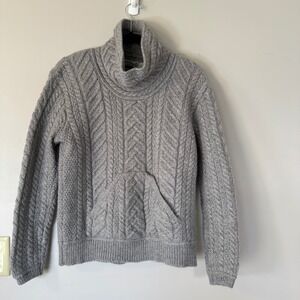 Aran Crafts Ireland Merino Wool Cable Knit Turtleneck Sweater Pockets Large